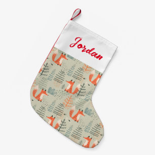 Cute Doodle Fox Forest Woodland Pattern Small Christmas Stocking