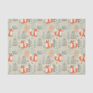 Cute Doodle Fox Forest Woodland Pattern Tissue Paper