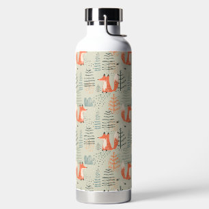 Cute Doodle Fox Forest Woodland Pattern Water Bottle