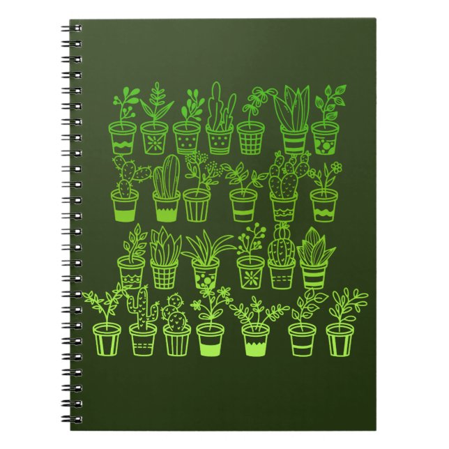 Cute Doodle Green Plants in Pots  Notebook (Front)