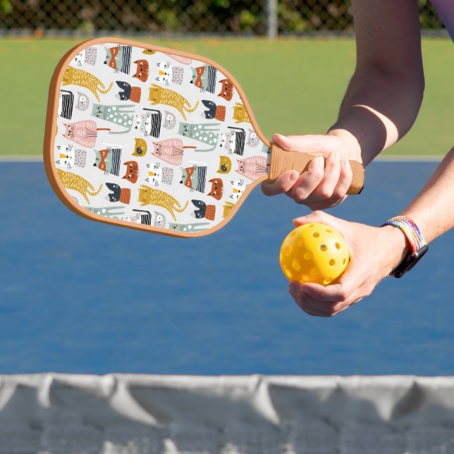 Cute Doodle Hand Drawn Cat Pattern Pickleball Paddle (Insitu)