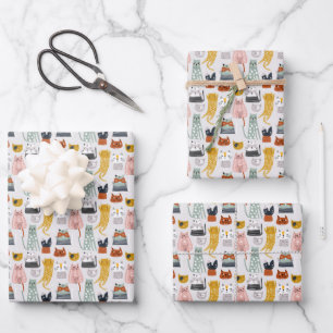 Cute Doodle Hand Drawn Cat Pattern Wrapping Paper Sheet