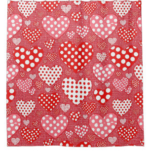 Cute Doodle Heart in Red Black and White Shower Curtain
