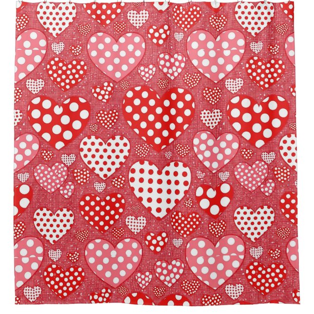 Cute Doodle Heart in Red Black and White Shower Curtain (Front)
