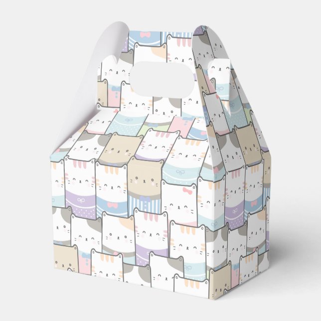 Cute Doodle Kitten Faces Pattern Favour Box (Front Side)