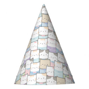 Cute Doodle Kitten Faces Pattern Party Hat