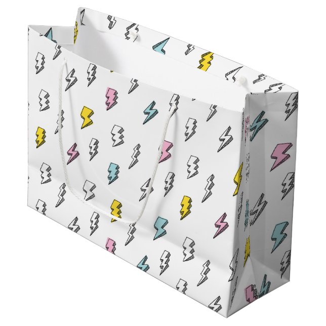 Cute Doodle Lightning Bolt Pattern Large Gift Bag (Front Angled)