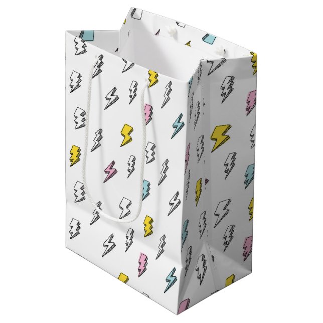 Cute Doodle Lightning Bolt Pattern Medium Gift Bag (Front Angled)