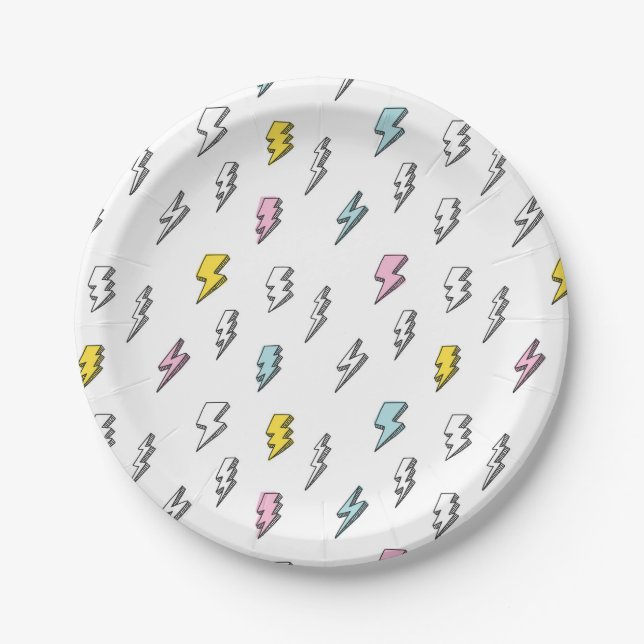Cute Doodle Lightning Bolt Pattern Paper Plate (Front)