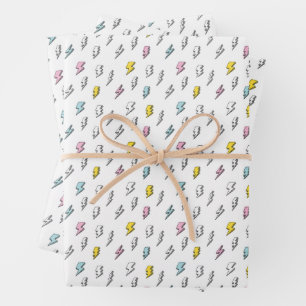 Cute Doodle Lightning Bolt Pattern Wrapping Paper Sheet