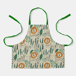Cute Doodle Lion Jungle Rainforest Pattern Apron