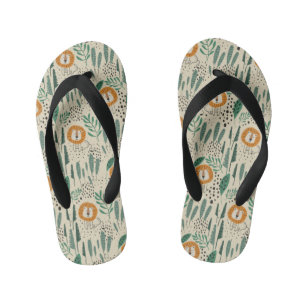 Cute Doodle Lion Jungle Rainforest Pattern Kid's Jandals