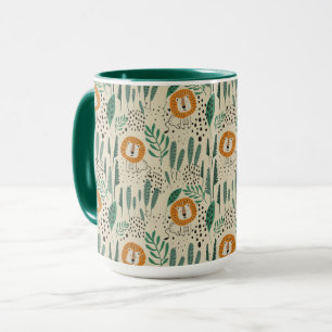 Cute Doodle Lion Jungle Rainforest Pattern Mug
