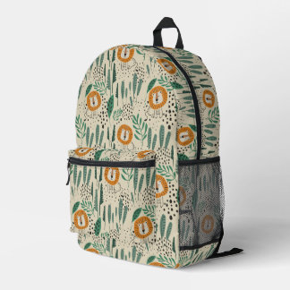 Cute Doodle Lion Jungle Rainforest Pattern Printed Backpack