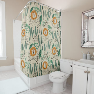 Cute Doodle Lion Jungle Rainforest Pattern Shower Curtain