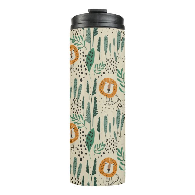 Cute Doodle Lion Jungle Rainforest Pattern Thermal Tumbler (Front)