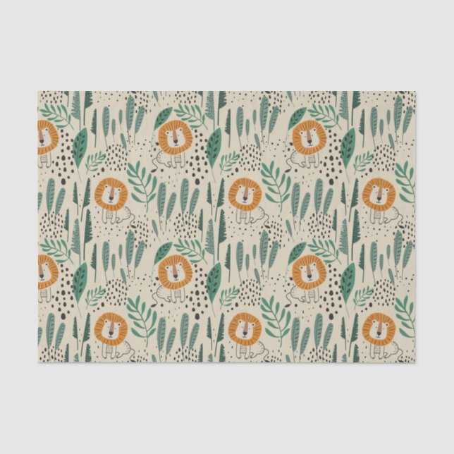 Cute Doodle Lion Jungle Rainforest Pattern Tissue Paper (Front)