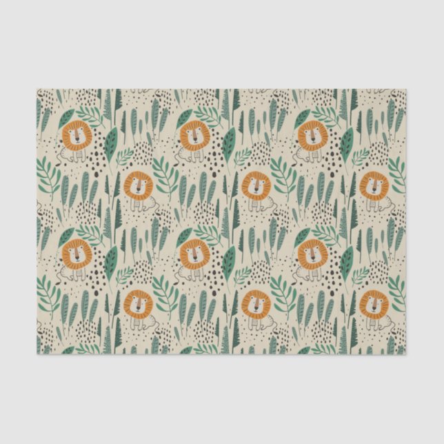 Cute Doodle Lion Jungle Rainforest Pattern Tissue Paper (Front)