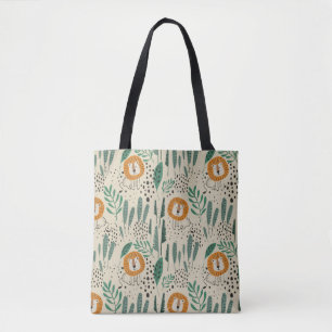 Cute Doodle Lion Jungle Rainforest Pattern Tote Bag
