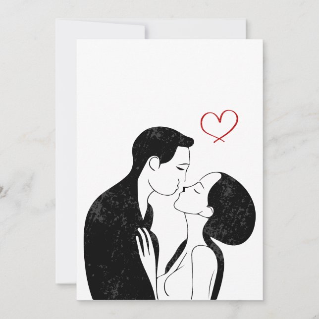 Cute Doodle Love Heart Romantic Couple Kiss Holiday Card (Front)