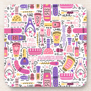 Cute Doodle Manicure Pattern Coaster