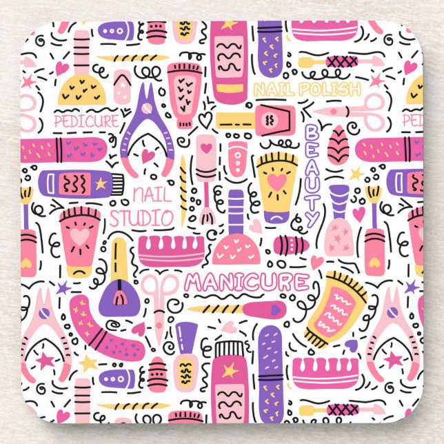 Cute Doodle Manicure Pattern Coaster (Front)