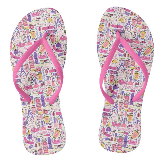 Cute Doodle Manicure Pattern Jandals (Footbed)