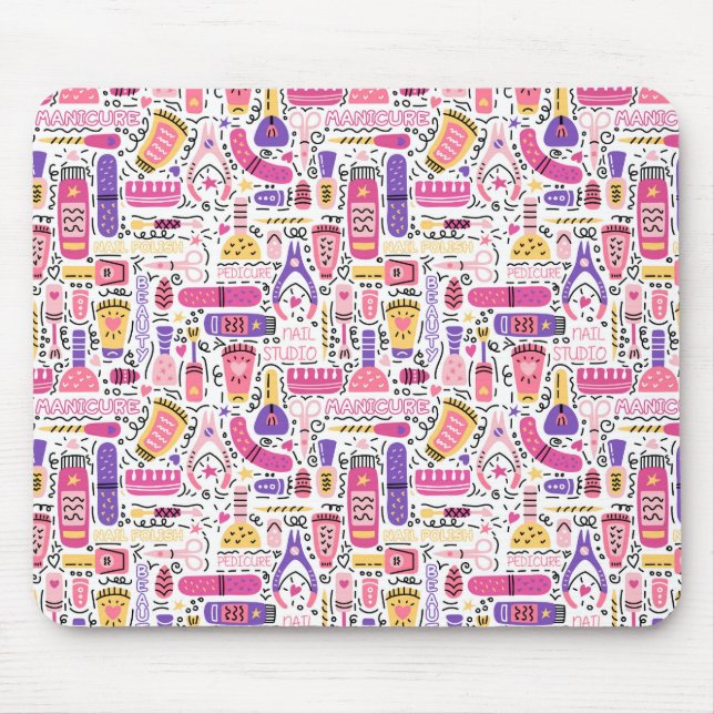 Cute Doodle Manicure Pattern Mouse Pad (Front)