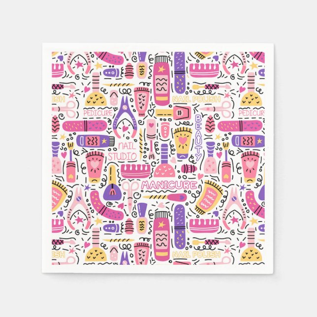 Cute Doodle Manicure Pattern Napkin (Front)