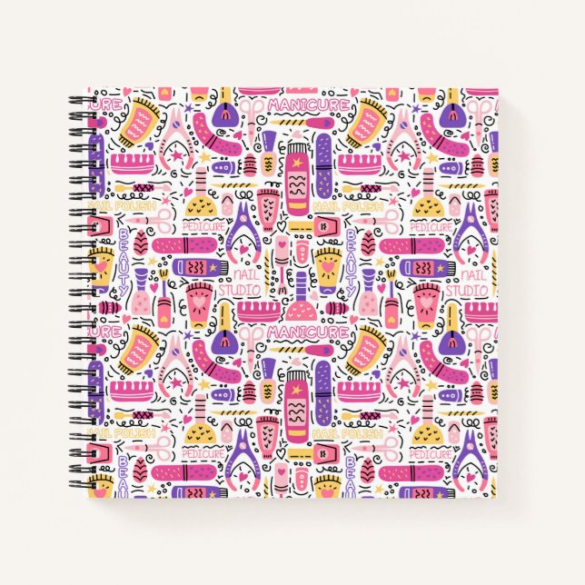 Cute Doodle Manicure Pattern Notebook (Front)