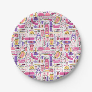 Cute Doodle Manicure Pattern Paper Plate