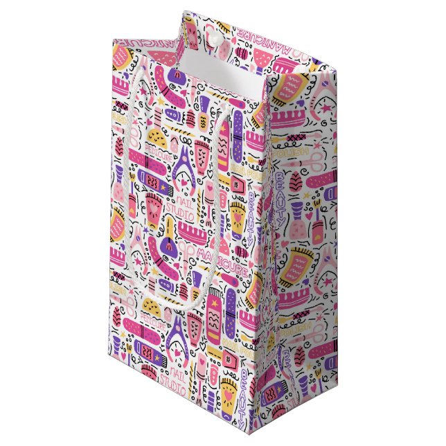 Cute Doodle Manicure Pattern Small Gift Bag (Front Angled)