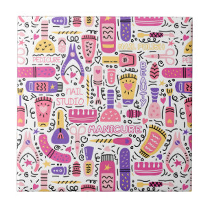 Cute Doodle Manicure Pattern Tile