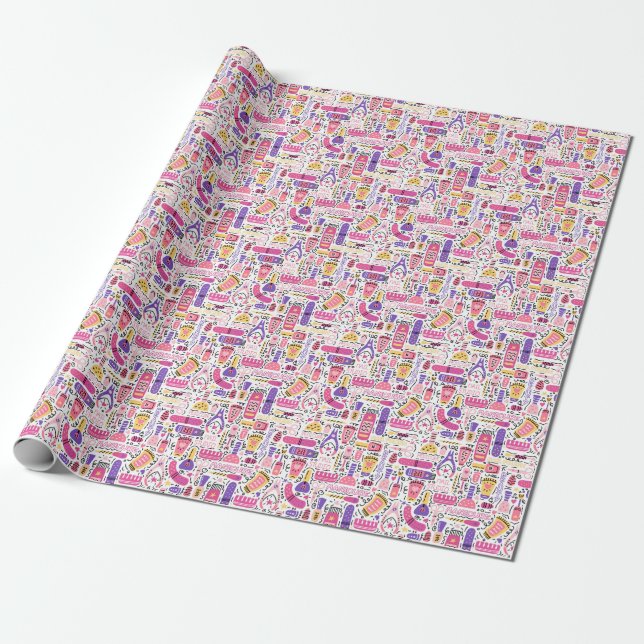 Cute Doodle Manicure Pattern Wrapping Paper (Unrolled)
