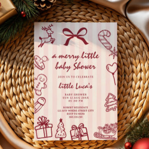 cute doodle merry little christmas baby shower  invitation