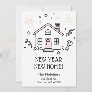 Cute Doodle New Year New Home Moving  Holiday Card