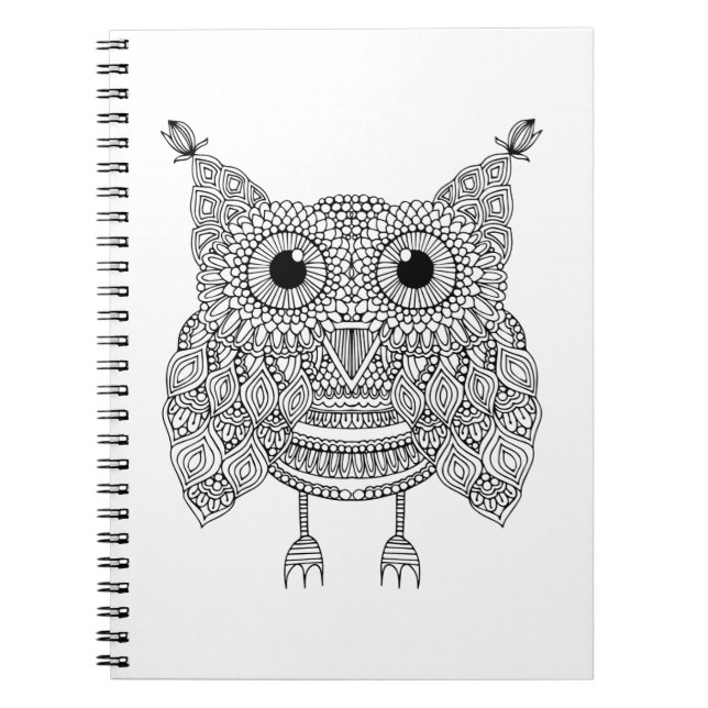 Cute Doodle Owl Spiral Notebook (Front)