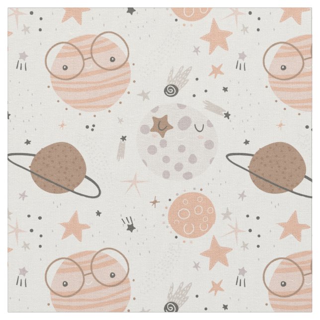 Cute Doodle Planet Pattern Fabric (Close Up)