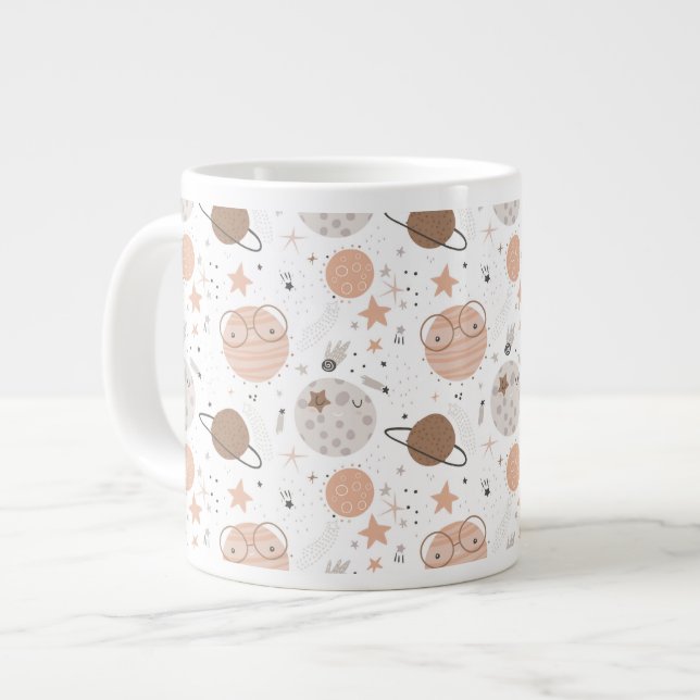 Cute Doodle Planet Pattern Large Coffee Mug (Front Left)