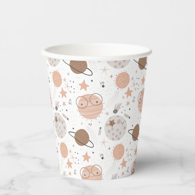 Cute Doodle Planet Pattern Paper Cups (Front)