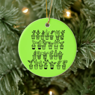 Cute Doodle Plants in Pots Ceramic Tree Decoration