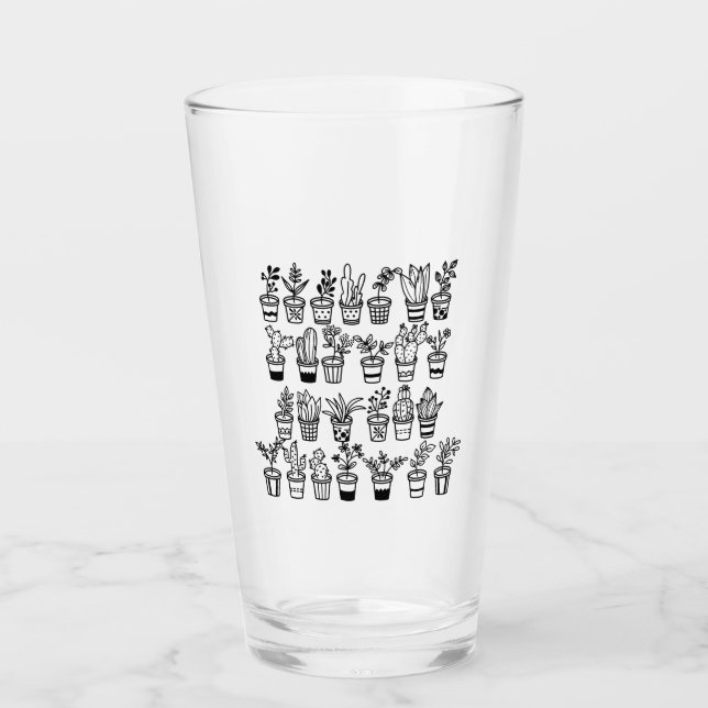 Cute Doodle Plants in Pots  Glass (Front)