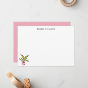 Cute Doodle Potted Plant Pink and White Card