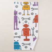 Cute doodle robots. Seamless pattern. Cartoon char