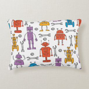 Cute doodle robots. Seamless pattern. Cartoon char Decorative Cushion