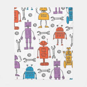 Cute doodle robots. Seamless pattern. Cartoon char Fleece Blanket