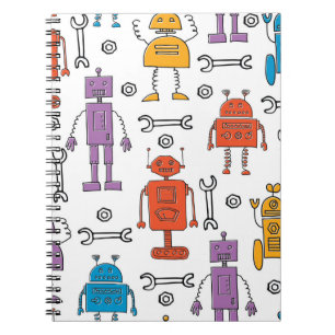 Cute doodle robots. Seamless pattern. Cartoon char Notebook