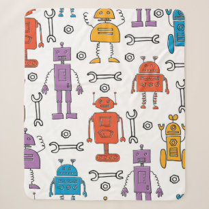 Cute doodle robots. Seamless pattern. Cartoon char Sherpa Blanket