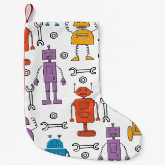 Cute doodle robots. Seamless pattern. Cartoon char Small Christmas Stocking