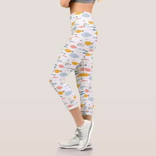 Cute Doodle School of Fish Pattern Capri Leggings